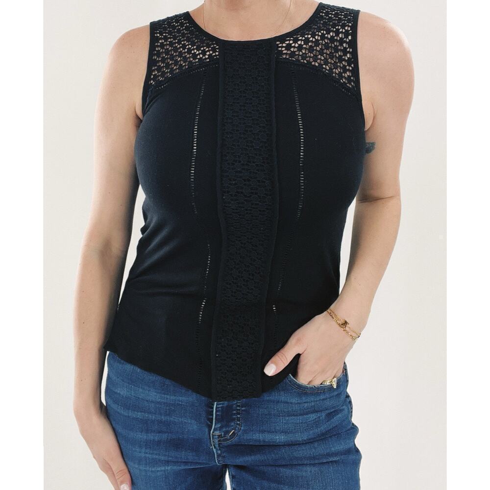 Ann Taylor LOFT Perforated Black Sleeveless Tank Top Size XS